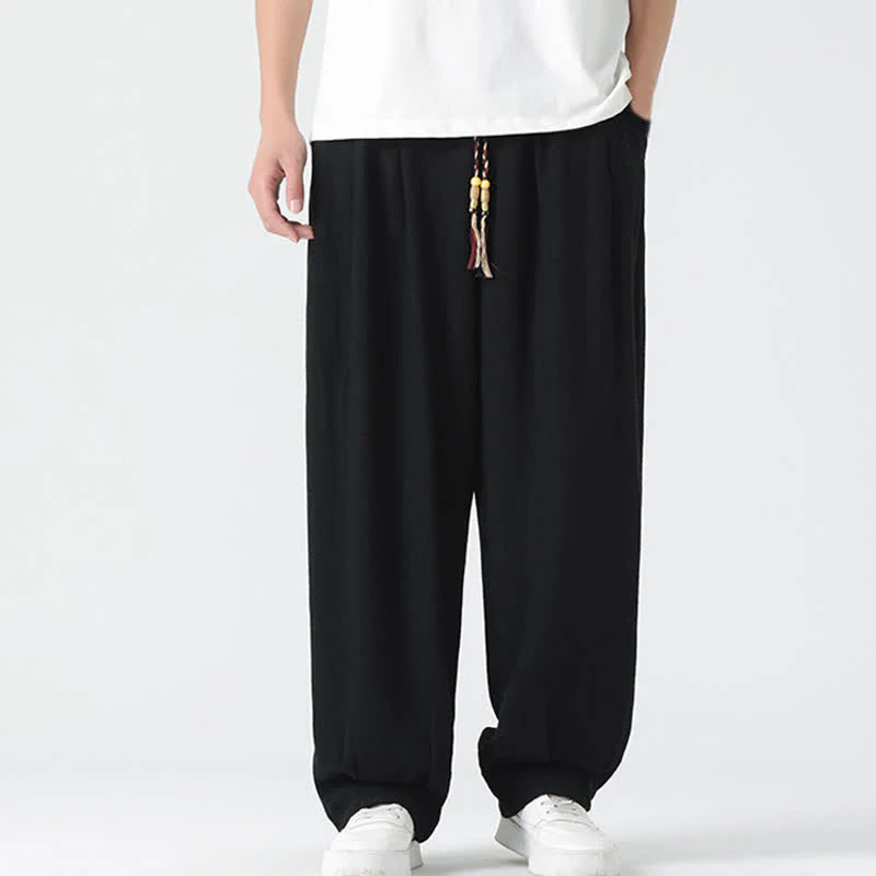 Buddha Stones Pantaloni da uomo estivi a gamba dritta, lunghezza alla caviglia, tinta unita, con coulisse, per l'estate. - Image 20