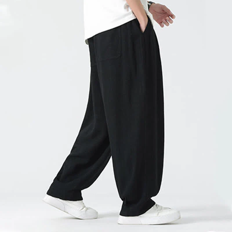 Buddha Stones Pantaloni da uomo estivi a gamba dritta, lunghezza alla caviglia, tinta unita, con coulisse, per l'estate. - Image 23