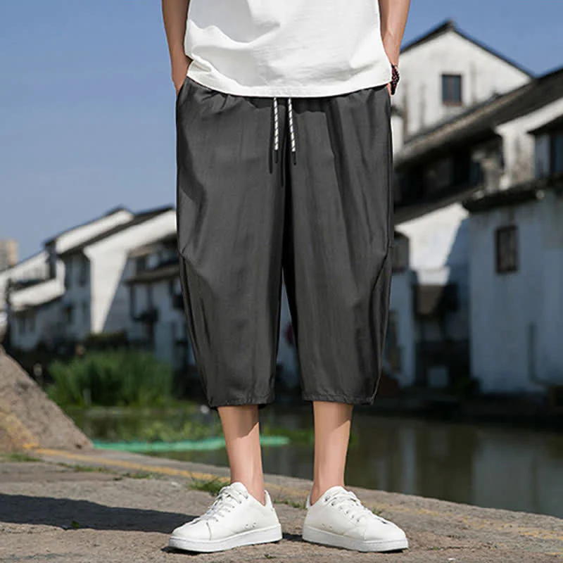 Buddha Stones Pantaloni da uomo estivi a mezza gamba affusolati, con coulisse in vita elasticizzata e tasche, in tinta unita. - Image 12
