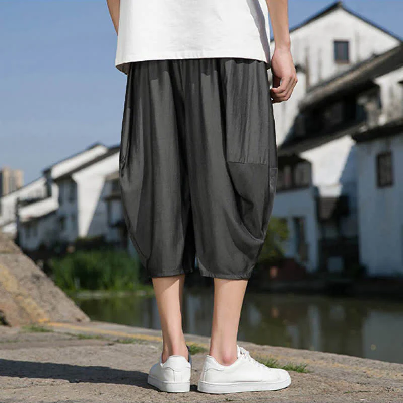Buddha Stones Pantaloni da uomo estivi a mezza gamba affusolati, con coulisse in vita elasticizzata e tasche, in tinta unita. - Image 13