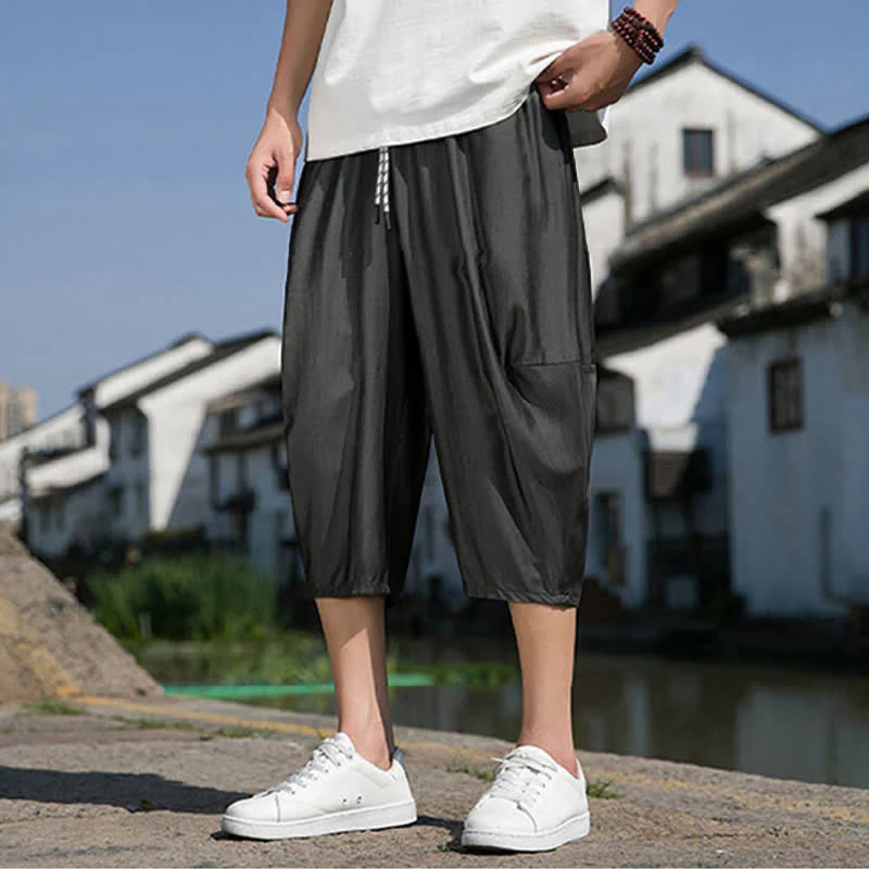 Buddha Stones Pantaloni da uomo estivi a mezza gamba affusolati, con coulisse in vita elasticizzata e tasche, in tinta unita. - Image 15