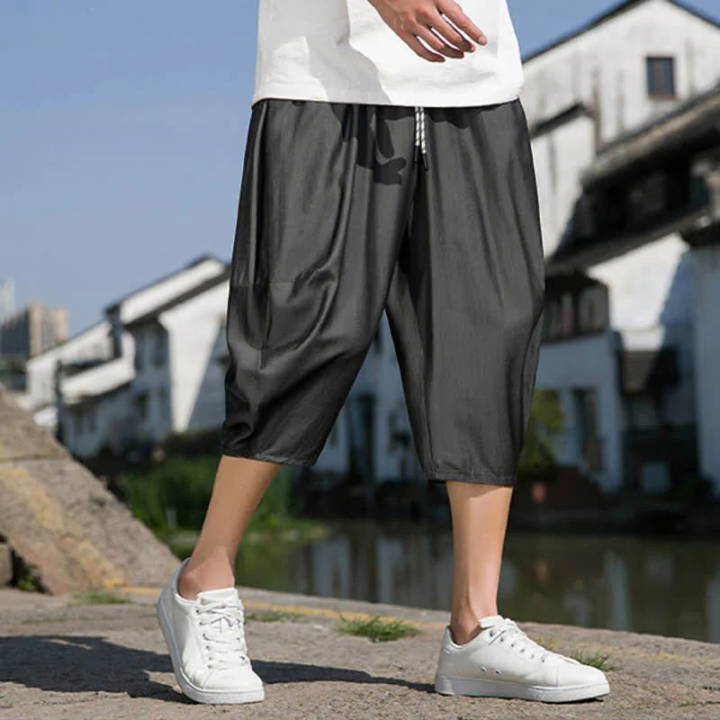 Buddha Stones Pantaloni da uomo estivi a mezza gamba affusolati, con coulisse in vita elasticizzata e tasche, in tinta unita. - Image 16