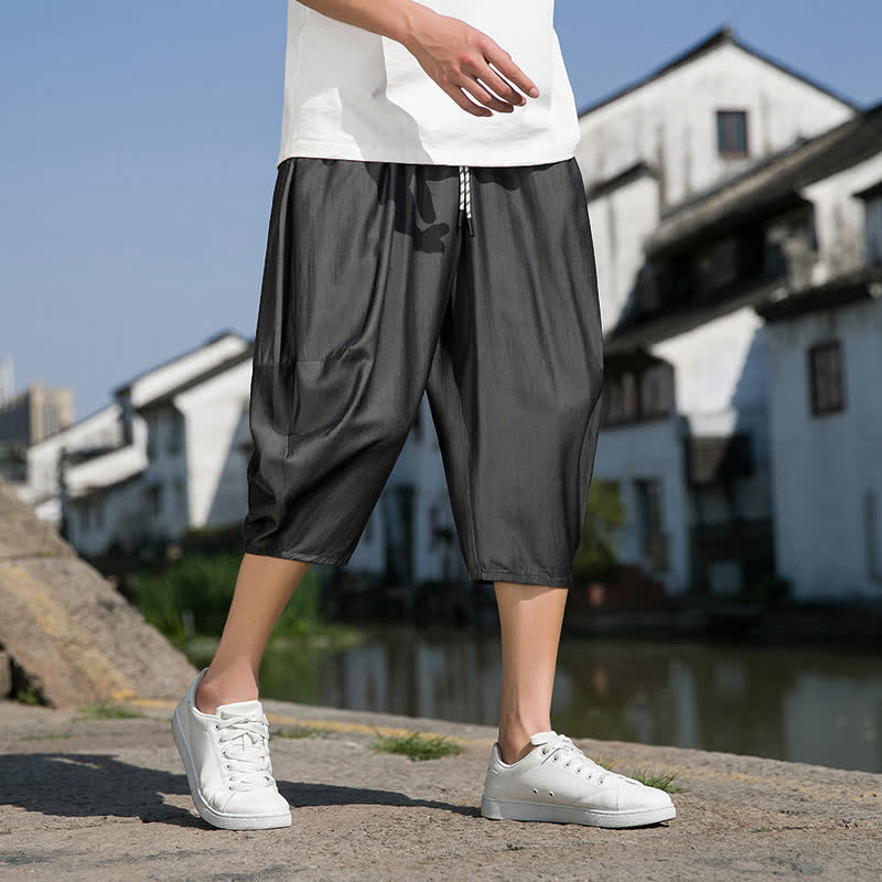 Buddha Stones Pantaloni da uomo estivi a mezza gamba affusolati, con coulisse in vita elasticizzata e tasche, in tinta unita. - Image 18