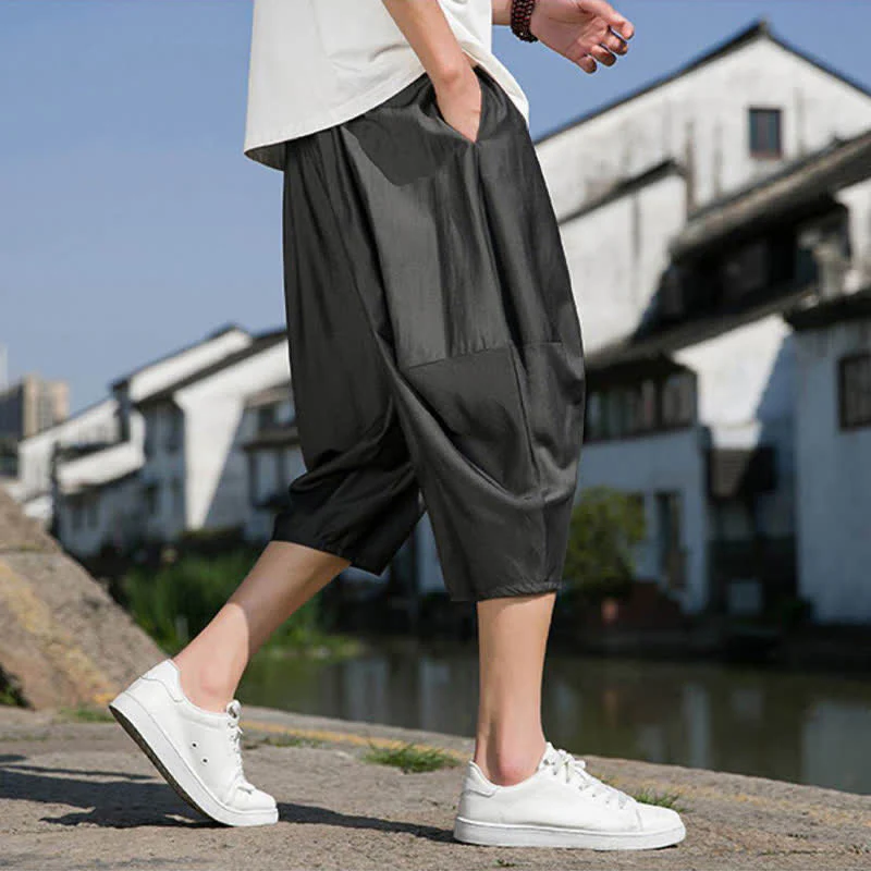 Buddha Stones Pantaloni da uomo estivi a mezza gamba affusolati, con coulisse in vita elasticizzata e tasche, in tinta unita. - Image 19