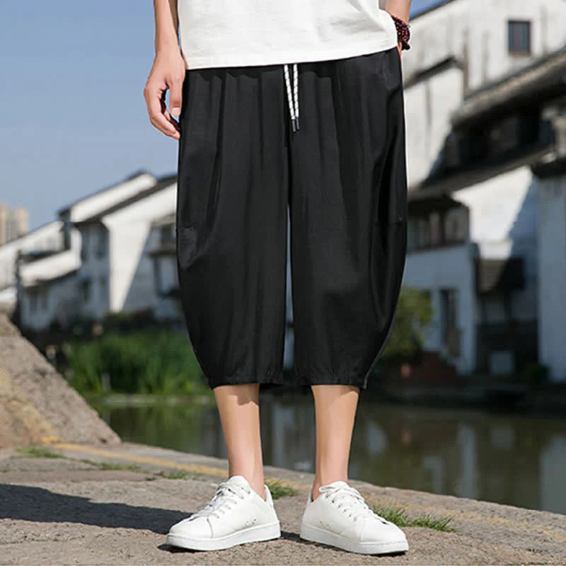 Buddha Stones Pantaloni da uomo estivi a mezza gamba affusolati, con coulisse in vita elasticizzata e tasche, in tinta unita. - Image 22