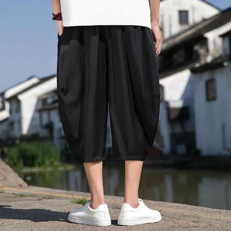 Buddha Stones Pantaloni da uomo estivi a mezza gamba affusolati, con coulisse in vita elasticizzata e tasche, in tinta unita. - Image 25
