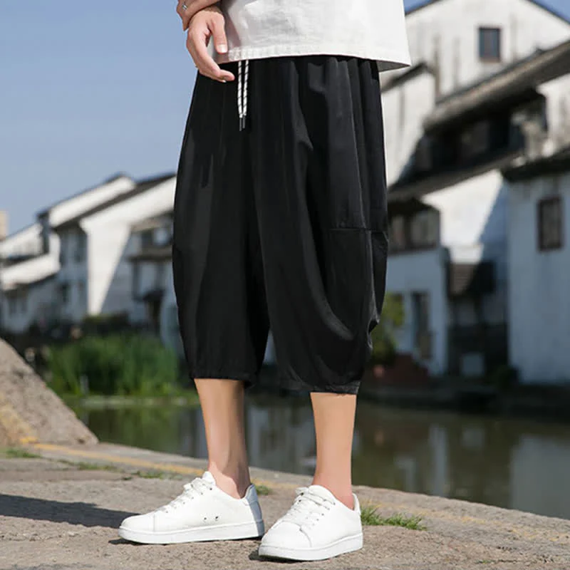 Buddha Stones Pantaloni da uomo estivi a mezza gamba affusolati, con coulisse in vita elasticizzata e tasche, in tinta unita. - Image 28