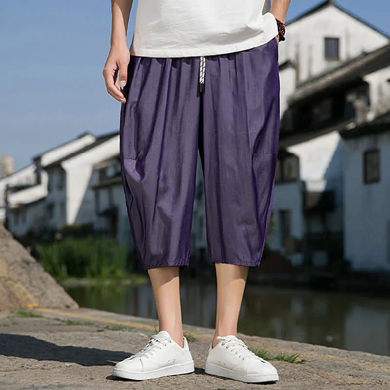 Buddha Stones Pantaloni da uomo estivi a mezza gamba affusolati, con coulisse in vita elasticizzata e tasche, in tinta unita. - Image 30