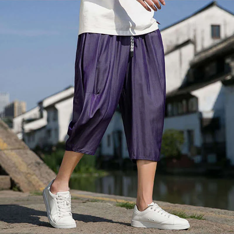 Buddha Stones Pantaloni da uomo estivi a mezza gamba affusolati, con coulisse in vita elasticizzata e tasche, in tinta unita. - Image 31