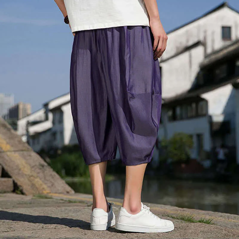 Buddha Stones Pantaloni da uomo estivi a mezza gamba affusolati, con coulisse in vita elasticizzata e tasche, in tinta unita. - Image 33