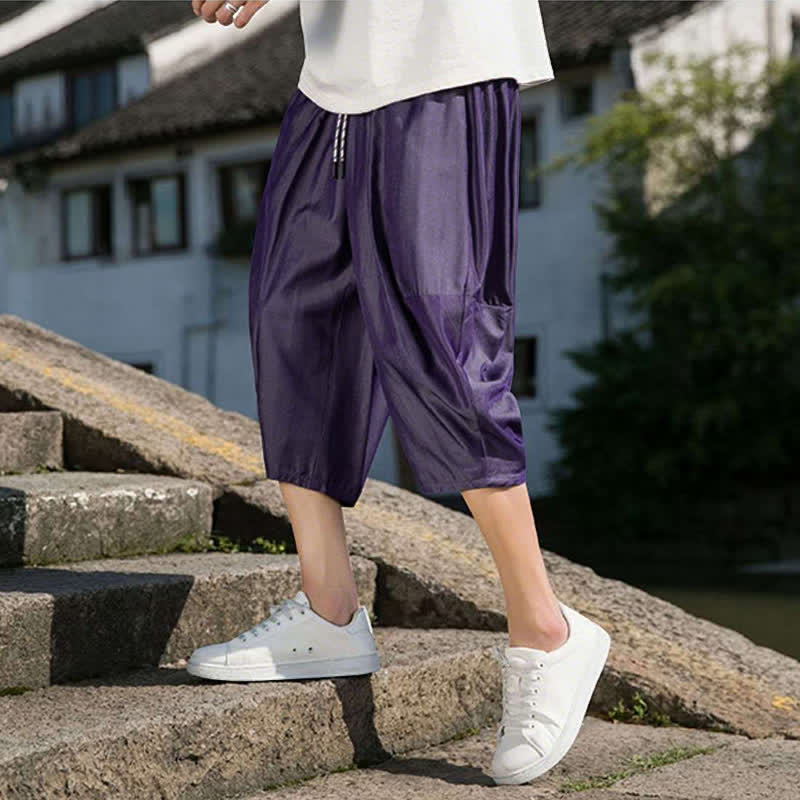 Buddha Stones Pantaloni da uomo estivi a mezza gamba affusolati, con coulisse in vita elasticizzata e tasche, in tinta unita. - Image 35