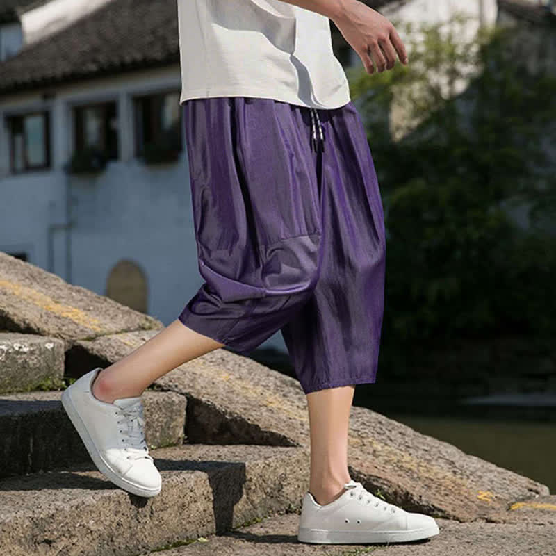 Buddha Stones Pantaloni da uomo estivi a mezza gamba affusolati, con coulisse in vita elasticizzata e tasche, in tinta unita. - Image 37