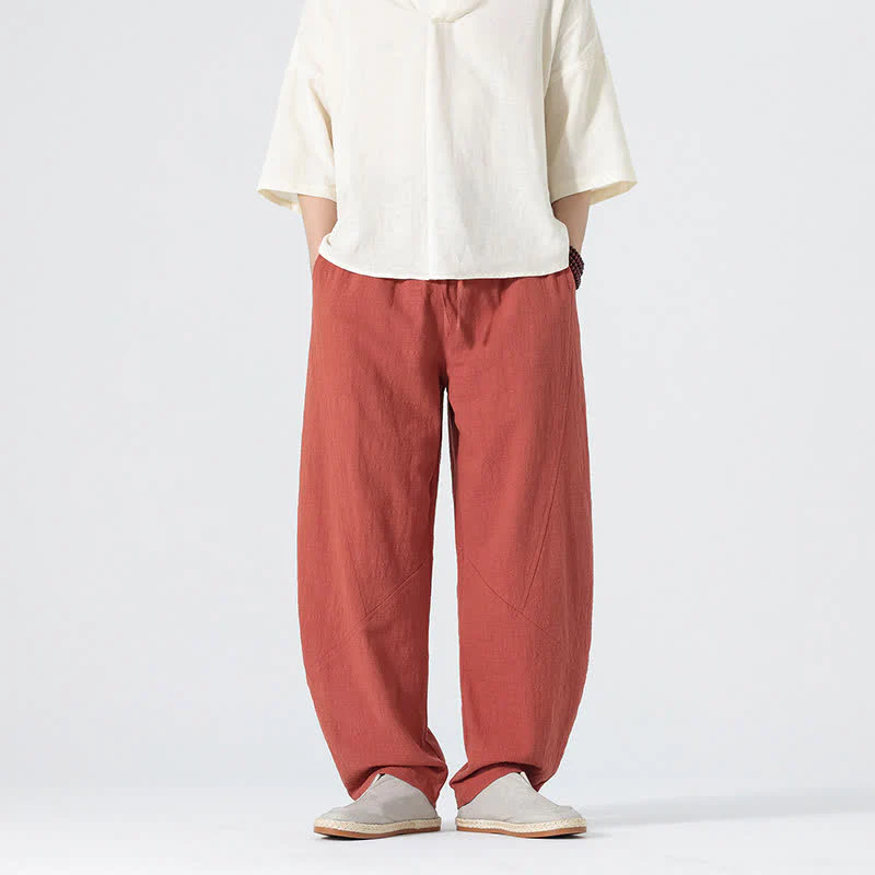 Buddha Stones Pantaloni da uomo primaverili in cotone tinta unita con coulisse e tasche. - Image 16