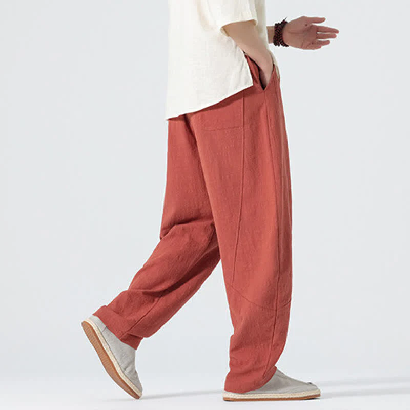 Buddha Stones Pantaloni da uomo primaverili in cotone tinta unita con coulisse e tasche. - Image 18