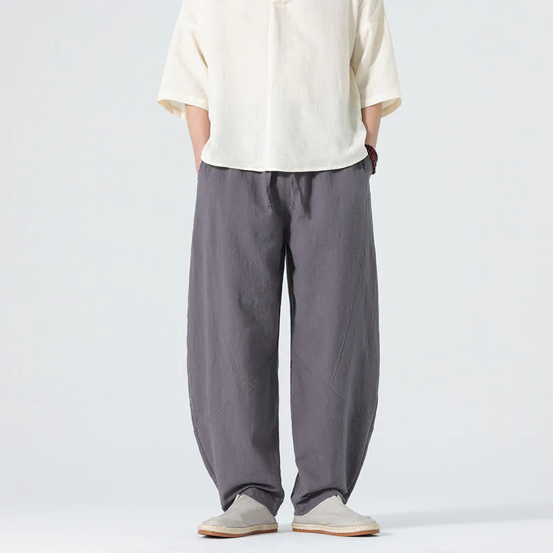 Buddha Stones Pantaloni da uomo primaverili in cotone tinta unita con coulisse e tasche. - Image 2