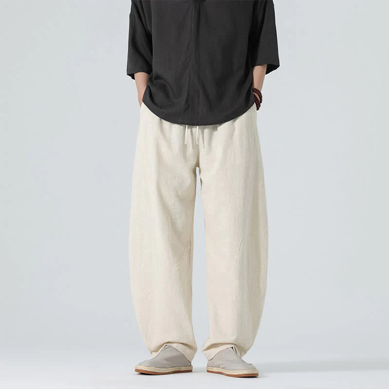 Buddha Stones Pantaloni da uomo primaverili in cotone tinta unita con coulisse e tasche. - Image 21