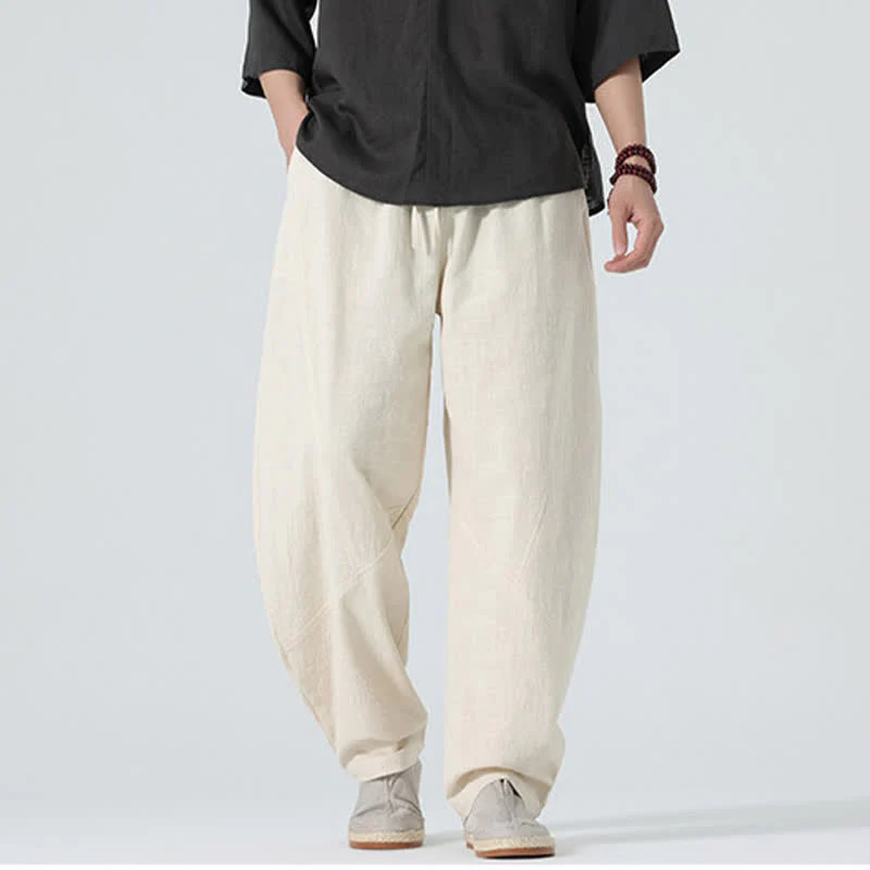 Buddha Stones Pantaloni da uomo primaverili in cotone tinta unita con coulisse e tasche. - Image 22