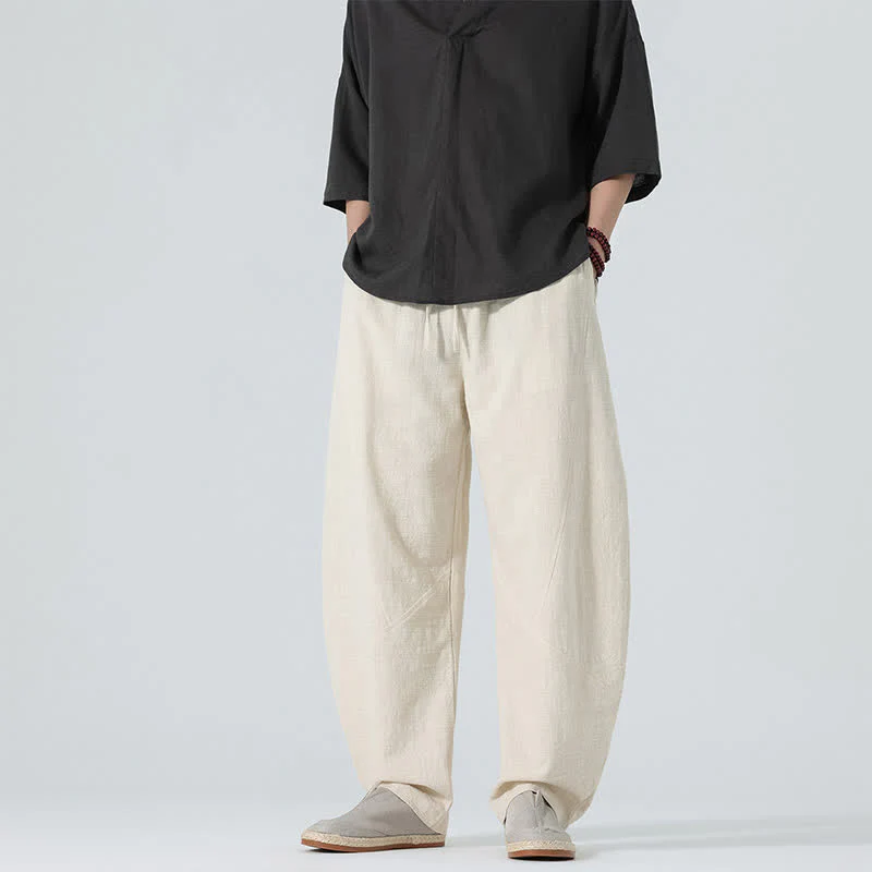 Buddha Stones Pantaloni da uomo primaverili in cotone tinta unita con coulisse e tasche. - Image 23