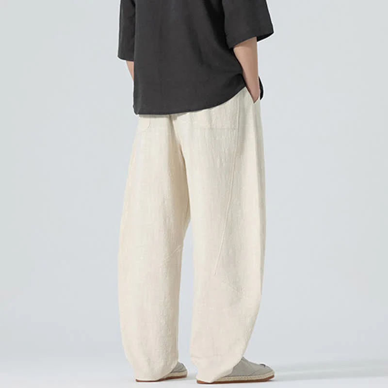Buddha Stones Pantaloni da uomo primaverili in cotone tinta unita con coulisse e tasche. - Image 24