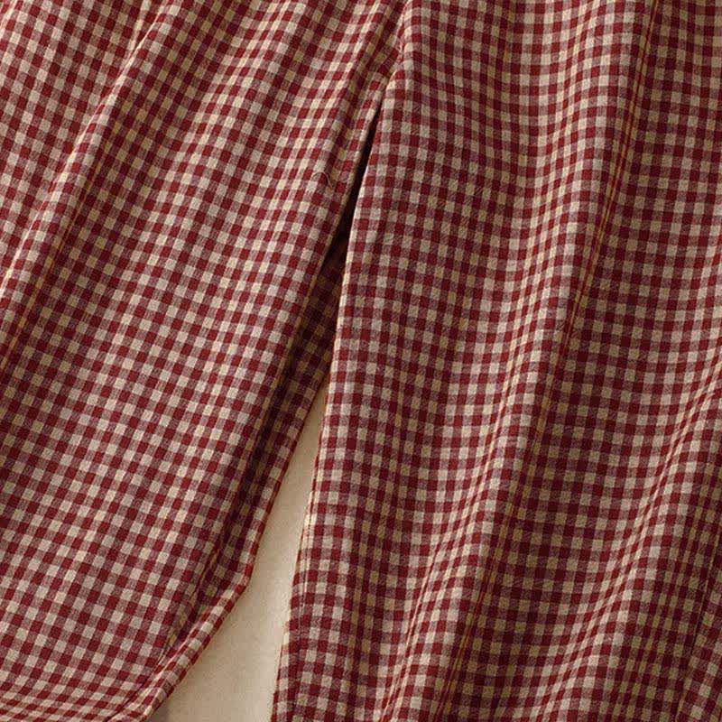 Buddha Stones Pantaloni estivi a quadri con elastico in vita e gamba affusolata da donna, corti e con tasche. - Image 4