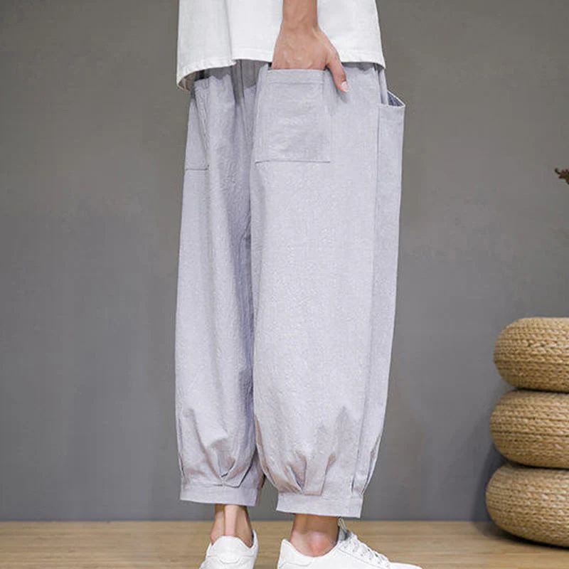 Buddha Stones Pantaloni harem casual da uomo in cotone, lunghezza 7-8, con tasche - Image 12