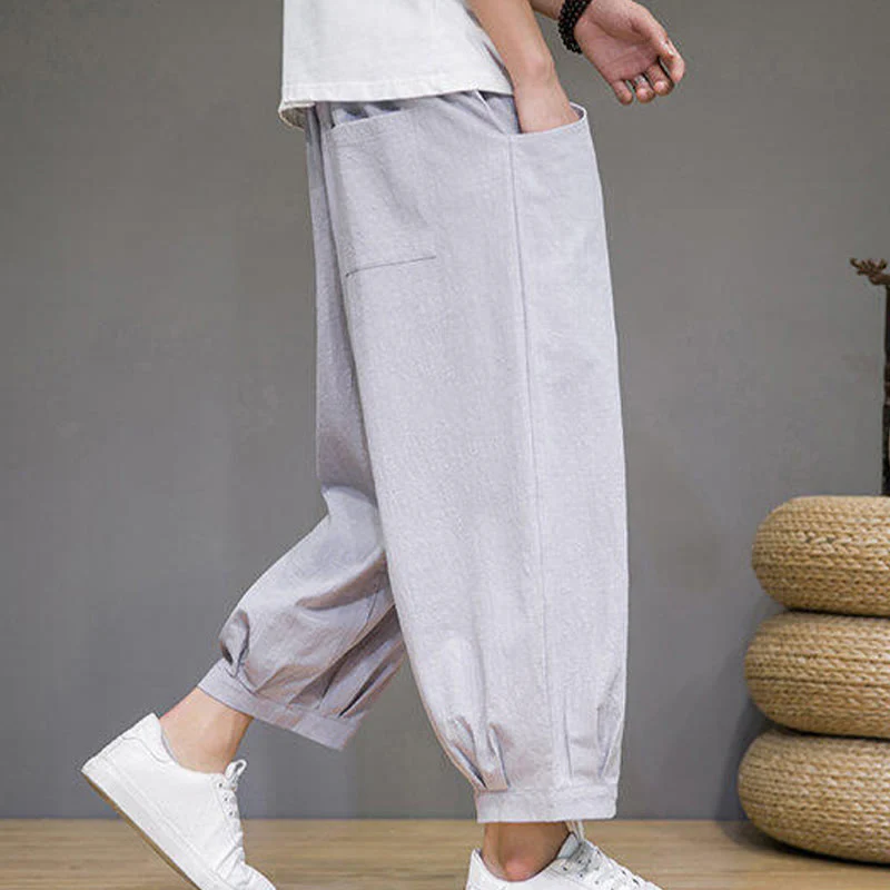 Buddha Stones Pantaloni harem casual da uomo in cotone, lunghezza 7-8, con tasche - Image 17