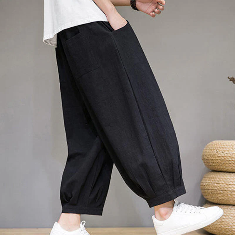 Buddha Stones Pantaloni harem casual da uomo in cotone, lunghezza 7-8, con tasche - Image 26