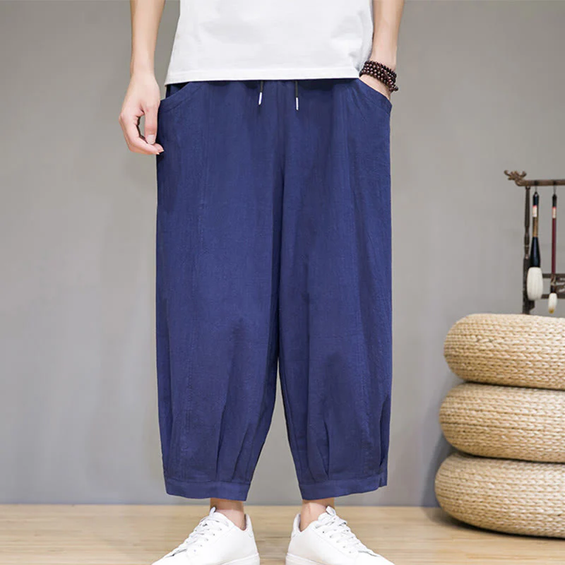 Buddha Stones Pantaloni harem casual da uomo in cotone, lunghezza 7-8, con tasche - Image 28