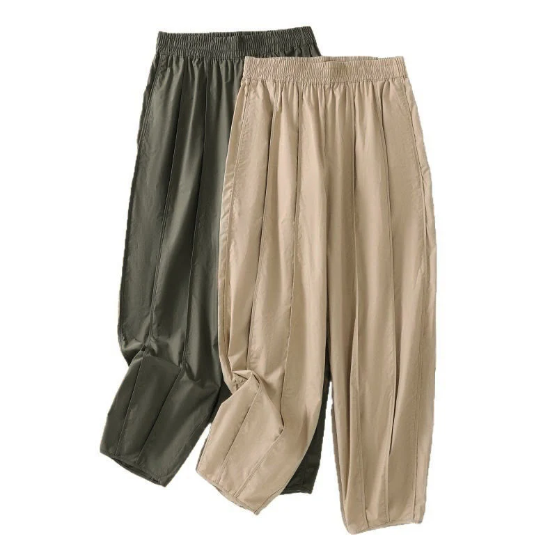 Buddha Stones Pantaloni harem da donna a vita alta, plissettati, semplici e colorati, con tasche - Image 25