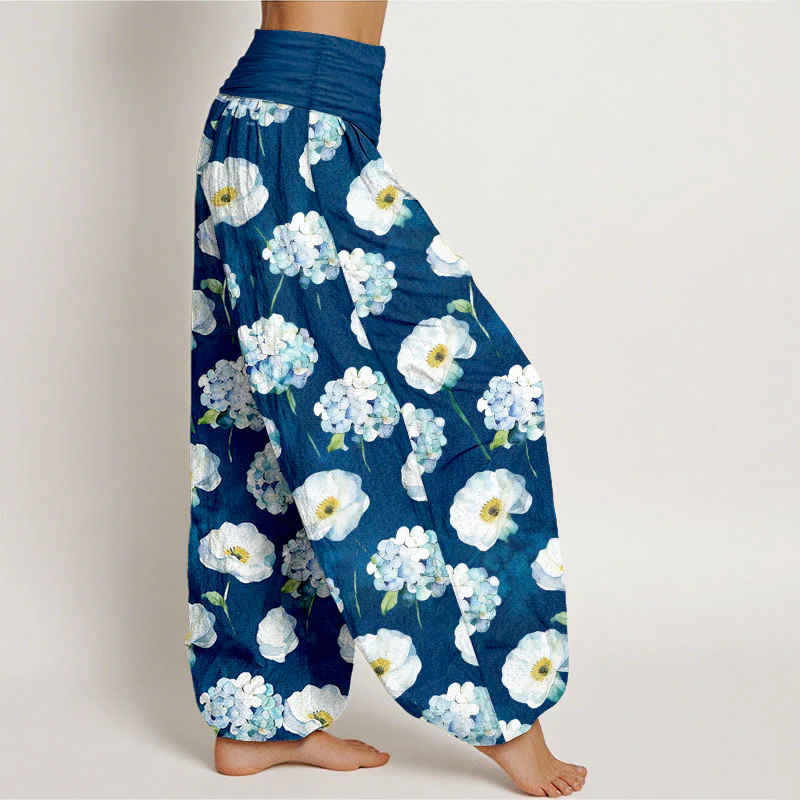 Buddha Stones Pantaloni harem da donna con elastico in vita e motivo floreale in cotone fresco ed elegante - Image 11