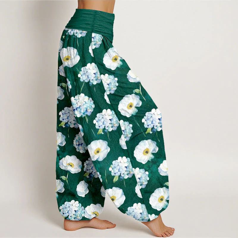Buddha Stones Pantaloni harem da donna con elastico in vita e motivo floreale in cotone fresco ed elegante - Image 3