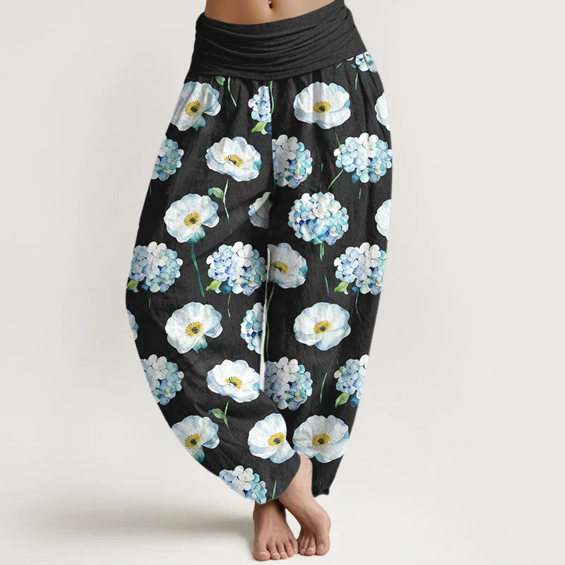 Buddha Stones Pantaloni harem da donna con elastico in vita e motivo floreale in cotone fresco ed elegante - Image 6