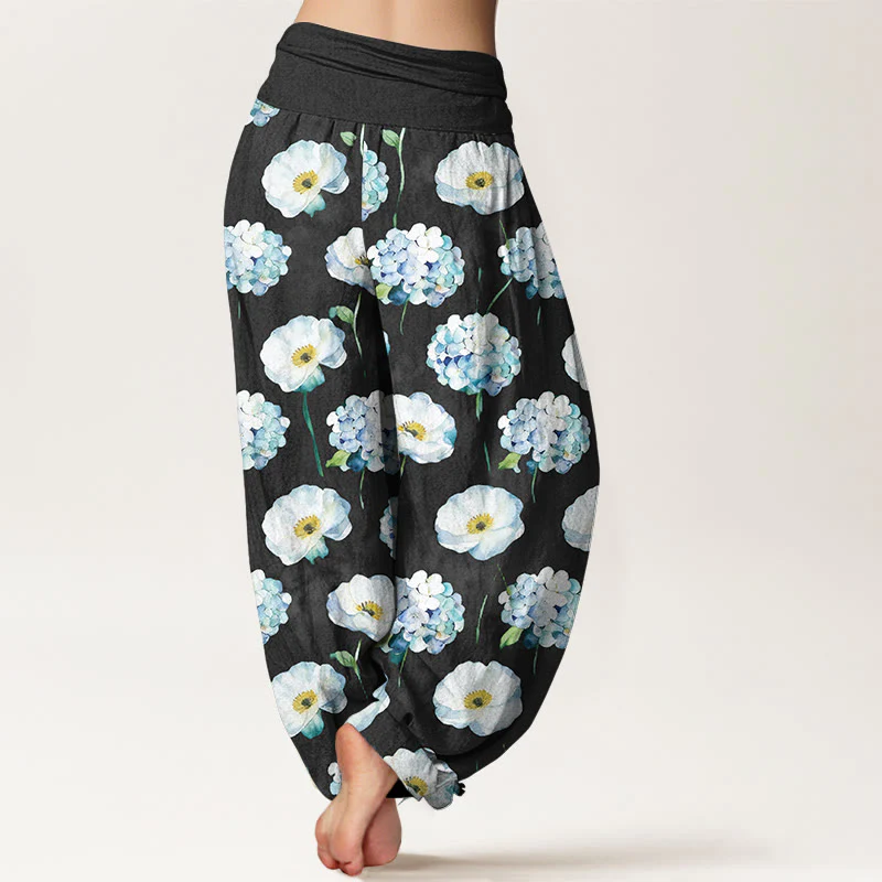Buddha Stones Pantaloni harem da donna con elastico in vita e motivo floreale in cotone fresco ed elegante - Image 7