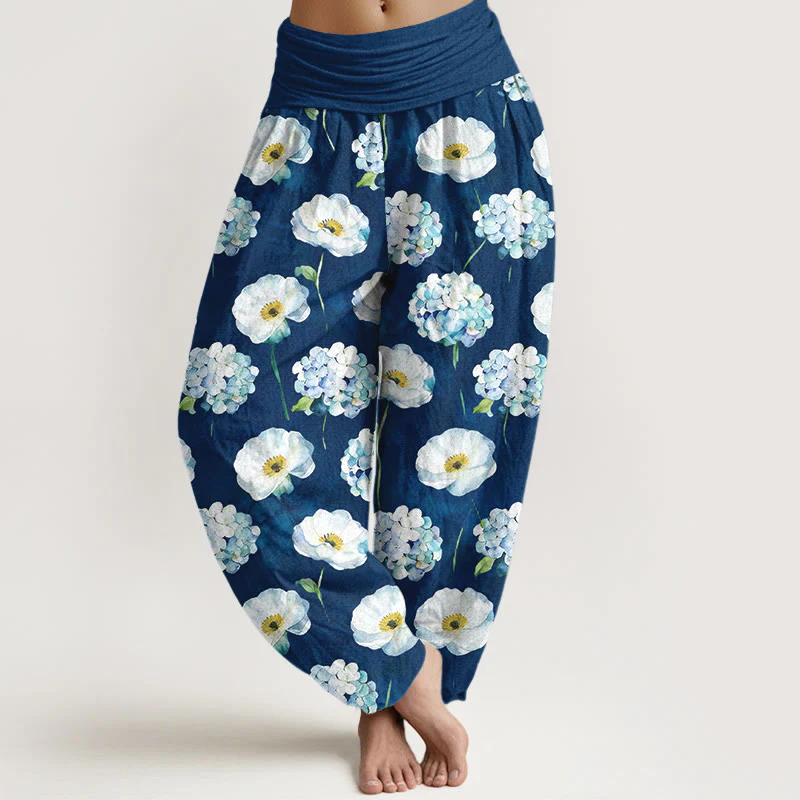 Buddha Stones Pantaloni harem da donna con elastico in vita e motivo floreale in cotone fresco ed elegante - Image 9