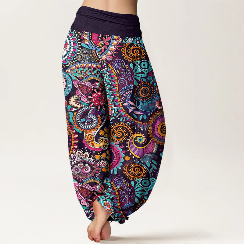 Buddha Stones Pantaloni harem da donna con elastico in vita e motivo tradizionale Paisley in cotone - Image 2