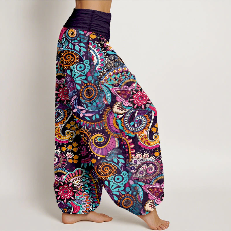 Buddha Stones Pantaloni harem da donna con elastico in vita e motivo tradizionale Paisley in cotone - Image 3