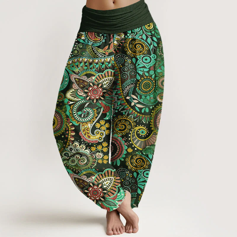 Buddha Stones Pantaloni harem da donna con elastico in vita e motivo tradizionale Paisley in cotone - Image 6