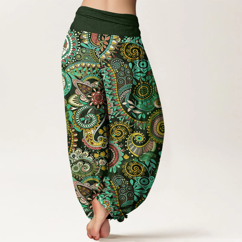 Buddha Stones Pantaloni harem da donna con elastico in vita e motivo tradizionale Paisley in cotone - Image 7