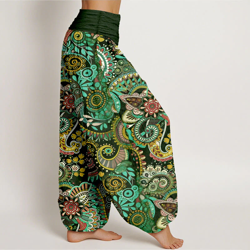 Buddha Stones Pantaloni harem da donna con elastico in vita e motivo tradizionale Paisley in cotone - Image 8