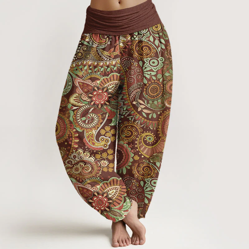 Buddha Stones Pantaloni harem da donna con elastico in vita e motivo tradizionale Paisley in cotone - Image 9