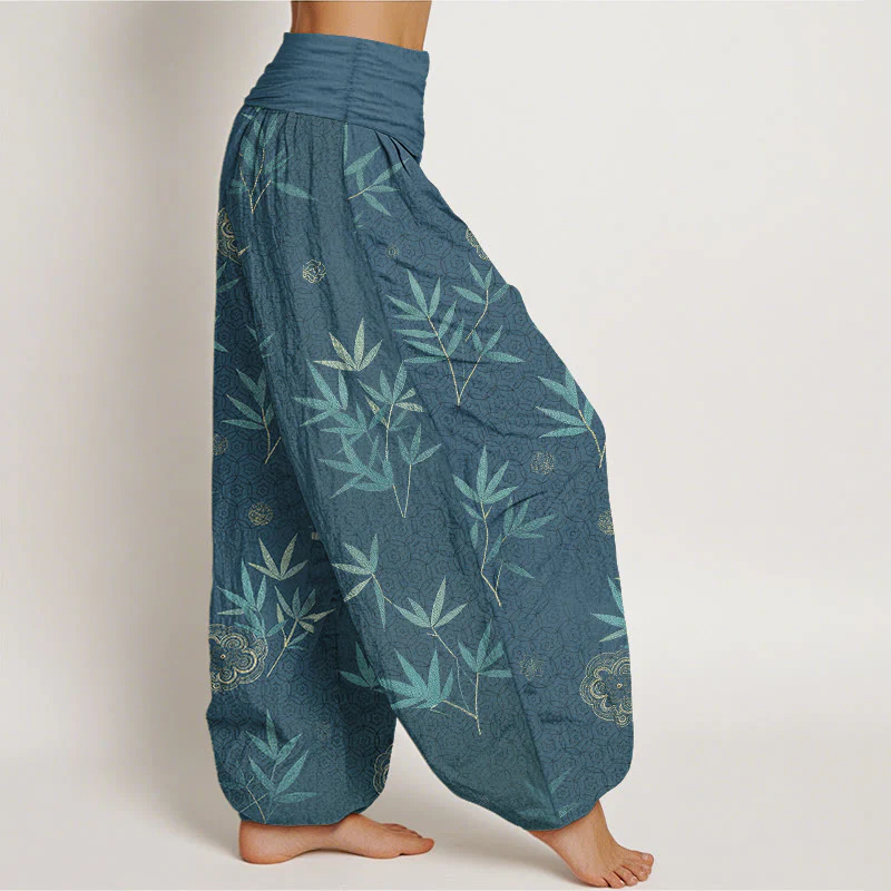 Buddha Stones Pantaloni harem da donna in cotone, bambù e bambù con motivo floreale geometrico e vita elasticizzata. - Image 11