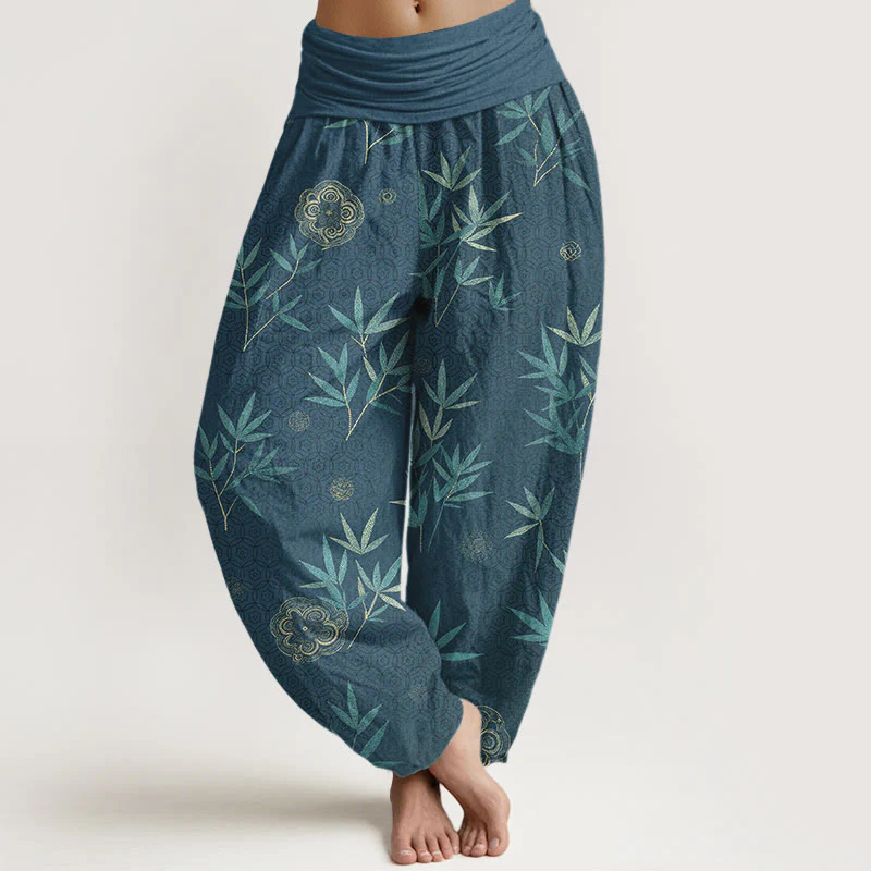 Buddha Stones Pantaloni harem da donna in cotone, bambù e bambù con motivo floreale geometrico e vita elasticizzata. - Image 9