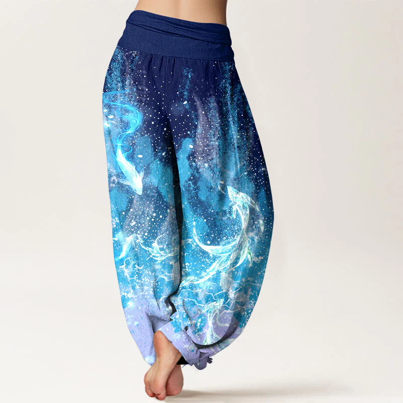 Buddha Stones Pantaloni harem da donna in cotone con motivo a carpe koi e vita elasticizzata. - Image 2