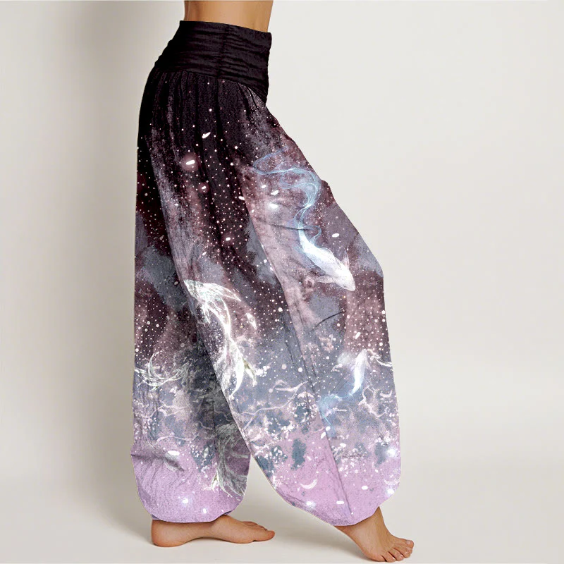 Buddha Stones Pantaloni harem da donna in cotone con motivo a carpe koi e vita elasticizzata. - Image 8