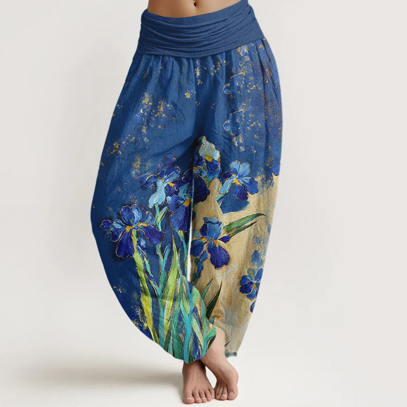 Buddha Stones Pantaloni harem da donna in puro cotone con elastico in vita e fantasia a iris