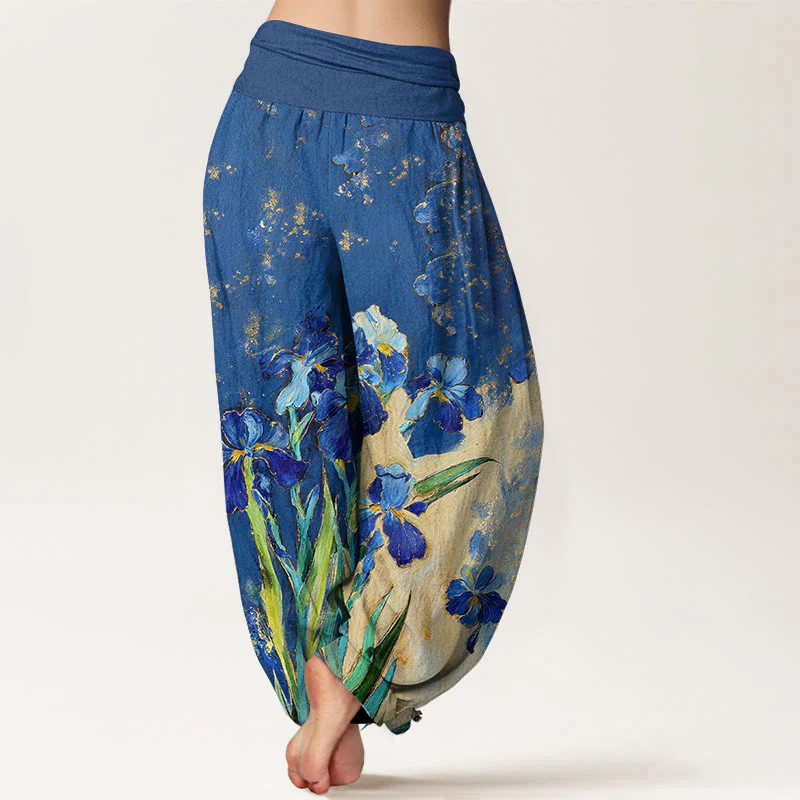 Buddha Stones Pantaloni harem da donna in puro cotone con elastico in vita e fantasia a iris - Image 2