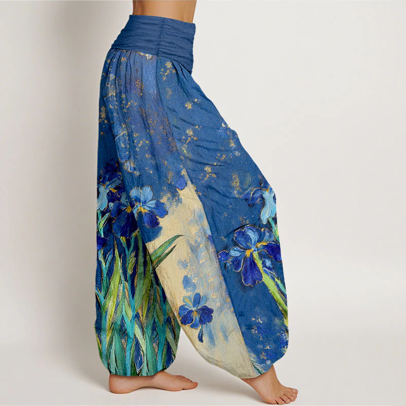 Buddha Stones Pantaloni harem da donna in puro cotone con elastico in vita e fantasia a iris - Image 3