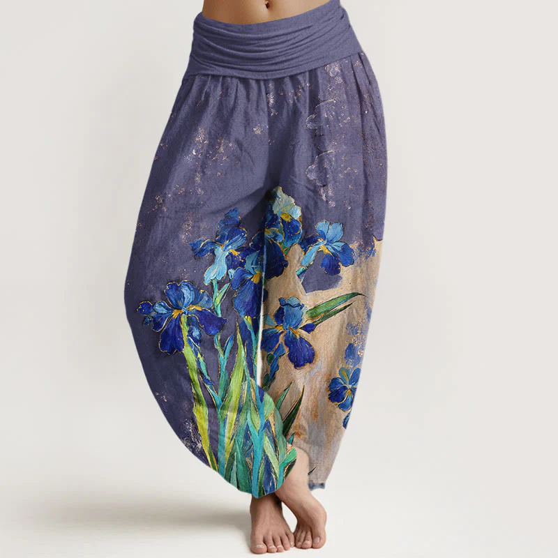 Buddha Stones Pantaloni harem da donna in puro cotone con elastico in vita e fantasia a iris - Image 6