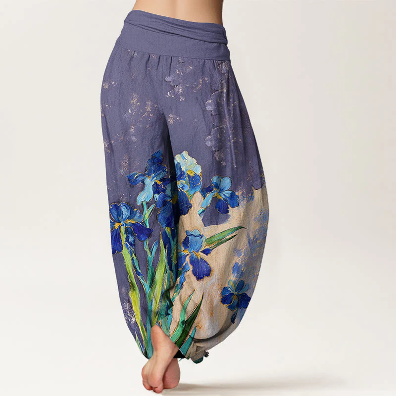 Buddha Stones Pantaloni harem da donna in puro cotone con elastico in vita e fantasia a iris - Image 7