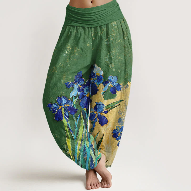 Buddha Stones Pantaloni harem da donna in puro cotone con elastico in vita e fantasia a iris - Image 9